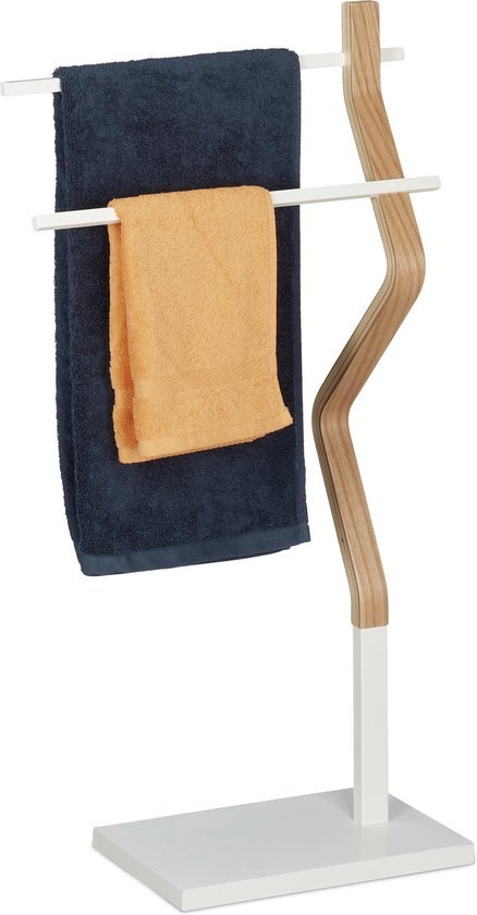 Relaxdays handdoekenrek staand - handdoekhouder - staal - handdoekenhouder badkamer - hout