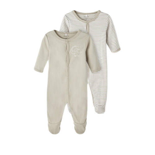 NAME IT NAME IT BABY boxpak NBNNIGHTSUIT - set van 2 met streepdessin grijsgroen