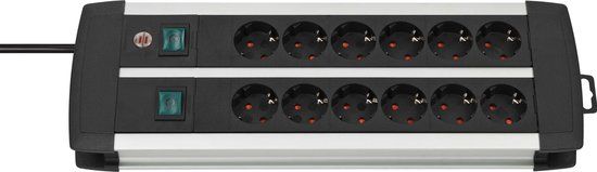 Brennenstuhl Premium-Alu-Line - Stekkerdoos - 12-voudig - Zwart/Zilver - 3m Snoer - Schakelbaar