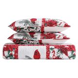 Beatrice Home Fashions Full/Queen Holiday Quilt Beddengoed Set Maretak Patchwork, Hulst, Poinsettia, Rood, Groen, Wit