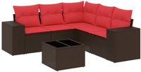 vidaXL 6-delige tuinbankset met kussens, bruin, polyrotan