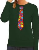 Bellatio Decorations Shoppartners Bv Foute kersttrui / sweater stropdas met kerstballen print groen voor dames L