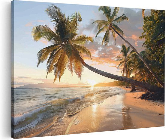 Artaza Canvas Schilderij Palmbomen op een Strand bij Zonsondergang - 120x80 - Canvas Print