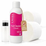 LALILL Nagellakontvetter, 500 ml, nagelreiniger met katoenen pads en pompfles, pompdispenser 200 ml, 1000 wattenpads, ontvetter voor gelnagels, hybriden en kwast