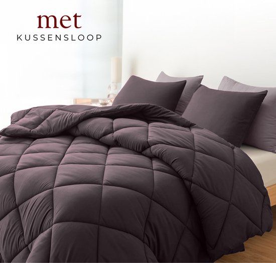 Sleep Comfy - Deluxe 2-in-1 Lente Dekbed - 140x200 cm - Black Bean - met Kussensloop - Ademend & Anti Allergie - Hoesloos Dekbed - Camping & Caravan