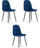 LEOBERT Set van 3 eetkamerstoelen PADVA - Donkerblauw fluweel – Zwarte metalen poten – Modern design